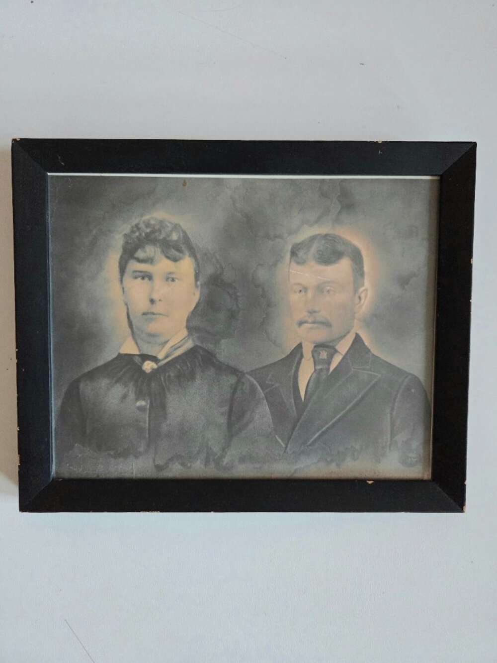 Antique 1889 framed picture photograph of a couple husband and wife.